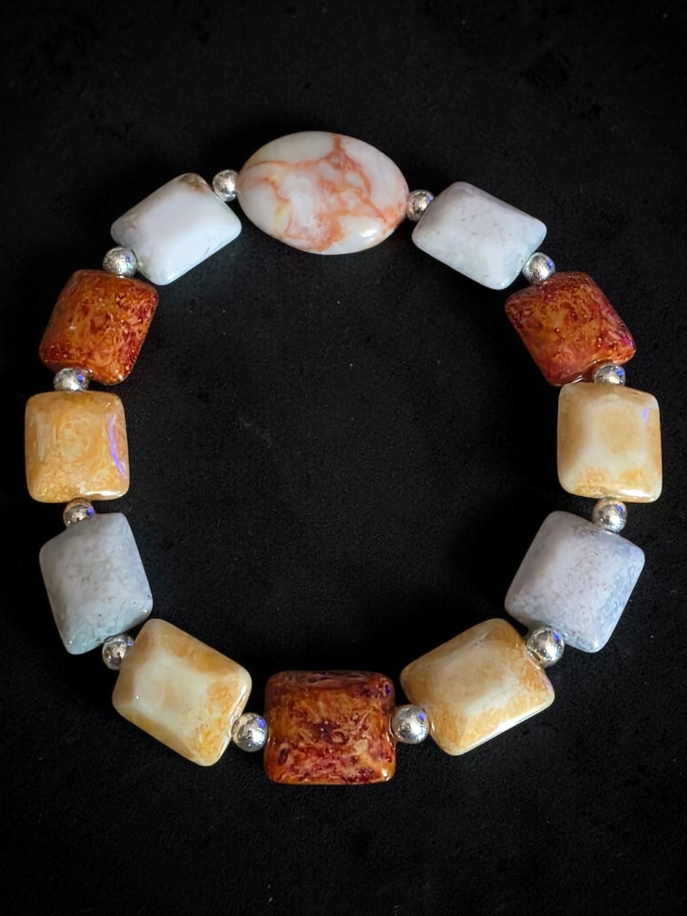 Handcrafted Multicolor Stone Bracelet - White, Cream & Brown